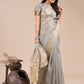 Shree Shyam Fashion Grey Organza Woven Zari Work Traditional Tassel Saree