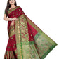 Vamika Banarasi Jaquard Red Weaving Saree With Green Blouse | Swadesiicart