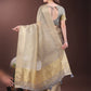 Shree Shyam Fashion Elegant Gold Beige Organza Saree with Zari Border | Party Wear Lightweight Saree with Blouse for Women