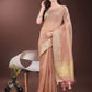 Shree Shyam Fashion Elegant Gold Peach Organza Saree with Zari Border | Party Wear Lightweight Saree with Blouse for Women