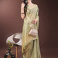 Shree Shyam Fashion Elegant Gold Mint Green Organza Saree with Zari Border | Party Wear Lightweight Saree with Blouse for Women