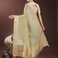 Shree Shyam Fashion Elegant Gold Mint Green Organza Saree with Zari Border | Party Wear Lightweight Saree with Blouse for Women