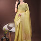 Shree Shyam Fashion Elegant Gold Yellow Organza Saree with Zari Border | Party Wear Lightweight Saree with Blouse for Women