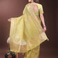 Shree Shyam Fashion Elegant Gold Yellow Organza Saree with Zari Border | Party Wear Lightweight Saree with Blouse for Women