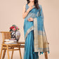 Shree Shyam Fashion Sea Green Organza Woven Zari Work Traditional Tassel Saree