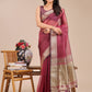 Shree Shyam Fashion Magenta Organza Woven Zari Work Traditional Tassel Saree