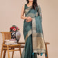 Shree Shyam Fashion Dark Green Organza Woven Zari Work Traditional Tassel Saree