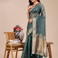 Shree Shyam Fashion Dark Green Organza Woven Zari Work Traditional Tassel Saree