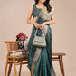 Shree Shyam Fashion Dark Green Organza Woven Zari Work Traditional Tassel Saree