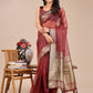 Shree Shyam Fashion Maroon Organza Woven Zari Work Traditional Tassel Saree