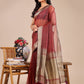 Shree Shyam Fashion Maroon Organza Woven Zari Work Traditional Tassel Saree