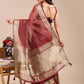 Shree Shyam Fashion Maroon Organza Woven Zari Work Traditional Tassel Saree