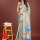 Shree Shyam Fashion Elegant Grey & Sky Blue Organza Saree with Rich Zari Border & Pallu Tassels | Premium Partywear Saree for Women