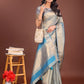 Shree Shyam Fashion Elegant Grey & Sky Blue Organza Saree with Rich Zari Border & Pallu Tassels | Premium Partywear Saree for Women