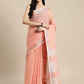 Shree Shyam Fashion Elegant Peach Woven Linen Saree with Contrast Zari Border & Tassels - Soft & Breathable Party Wear