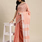 Shree Shyam Fashion Elegant Peach Woven Linen Saree with Contrast Zari Border & Tassels - Soft & Breathable Party Wear