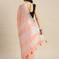 Shree Shyam Fashion Elegant Peach Woven Linen Saree with Contrast Zari Border & Tassels - Soft & Breathable Party Wear