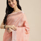 Shree Shyam Fashion Elegant Peach Woven Linen Saree with Contrast Zari Border & Tassels - Soft & Breathable Party Wear