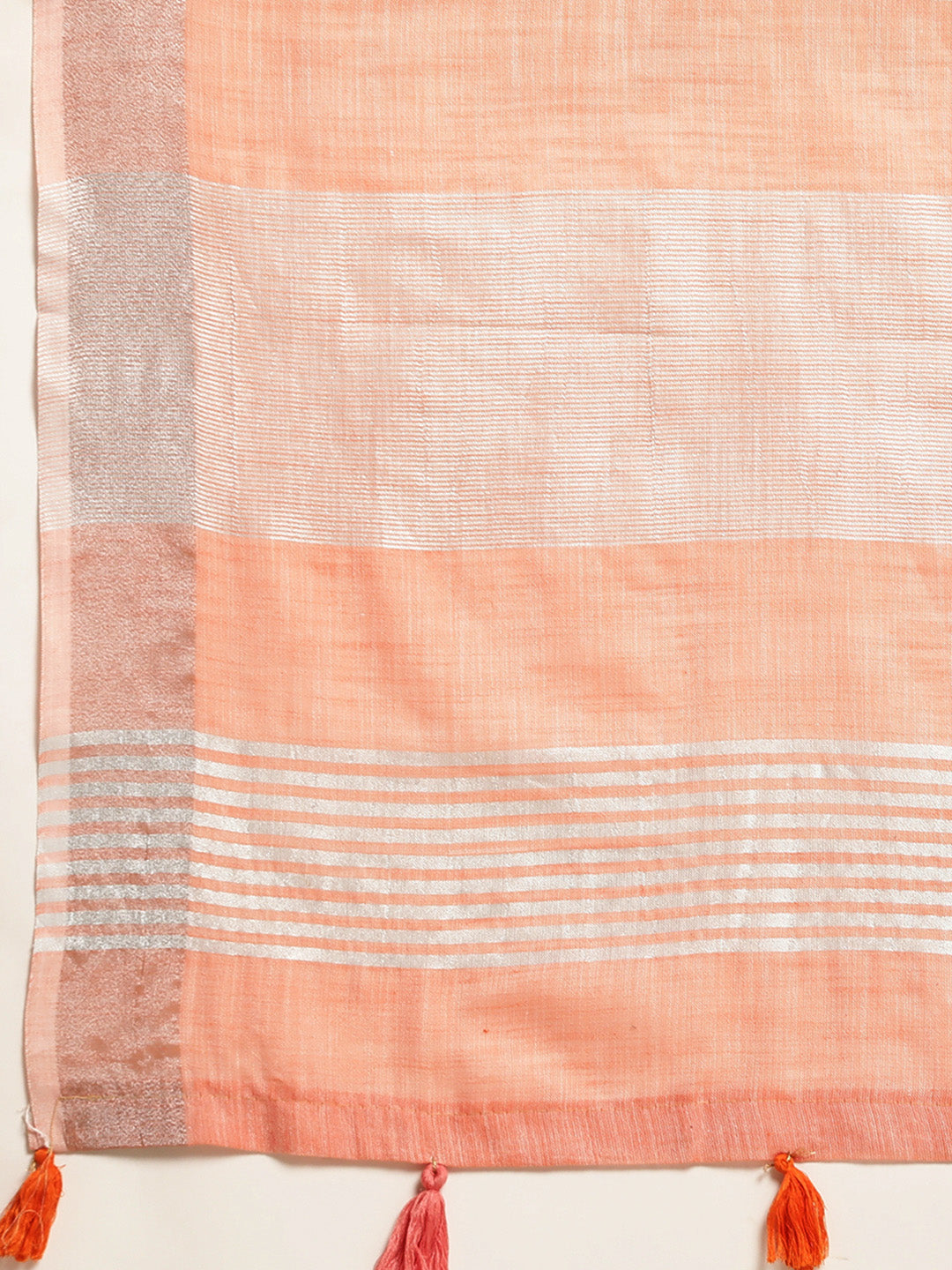 Shree Shyam Fashion Elegant Peach Woven Linen Saree with Contrast Zari Border & Tassels - Soft & Breathable Party Wear