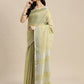 Shree Shyam Fashion Elegant Mehndi Woven Linen Saree with Contrast Zari Border & Tassels - Soft & Breathable Party Wear
