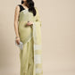 Shree Shyam Fashion Elegant Mehndi Woven Linen Saree with Contrast Zari Border & Tassels - Soft & Breathable Party Wear
