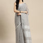 Shree Shyam Fashion Elegant Grey Woven Linen Saree with Contrast Zari Border & Tassels - Soft & Breathable Party Wear