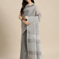 Shree Shyam Fashion Elegant Grey Woven Linen Saree with Contrast Zari Border & Tassels - Soft & Breathable Party Wear