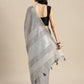 Shree Shyam Fashion Elegant Grey Woven Linen Saree with Contrast Zari Border & Tassels - Soft & Breathable Party Wear