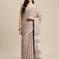 Shree Shyam Fashion Elegant Brown Woven Linen Saree with Contrast Zari Border & Tassels - Soft & Breathable Party Wear