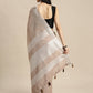 Shree Shyam Fashion Elegant Brown Woven Linen Saree with Contrast Zari Border & Tassels - Soft & Breathable Party Wear