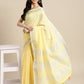 Shree Shyam Fashion Elegant Yellow Woven Linen Saree with Contrast Zari Border & Tassels - Soft & Breathable Party Wear