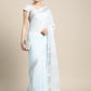 Shree Shyam Fashion Elegant Sky Blue Woven Linen Saree with Contrast Zari Border & Tassels - Soft & Breathable Party Wear