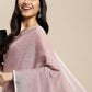 Shree Shyam Fashion Elegant Mauve Woven Linen Saree with Contrast Zari Border & Tassels - Soft & Breathable Party Wear