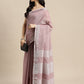 Shree Shyam Fashion Elegant Mauve Woven Linen Saree with Contrast Zari Border & Tassels - Soft & Breathable Party Wear