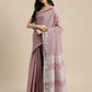 Shree Shyam Fashion Elegant Mauve Woven Linen Saree with Contrast Zari Border & Tassels - Soft & Breathable Party Wear