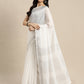 Shree Shyam Fashion Elegant White Woven Linen Saree with Contrast Zari Border & Tassels - Soft & Breathable Party Wear