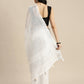 Shree Shyam Fashion Elegant White Woven Linen Saree with Contrast Zari Border & Tassels - Soft & Breathable Party Wear