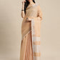 Shree Shyam Fashion Elegant Tan Woven Linen Saree with Contrast Zari Border & Tassels - Soft & Breathable Party Wear