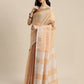 Shree Shyam Fashion Elegant Tan Woven Linen Saree with Contrast Zari Border & Tassels - Soft & Breathable Party Wear