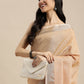 Shree Shyam Fashion Elegant Tan Woven Linen Saree with Contrast Zari Border & Tassels - Soft & Breathable Party Wear