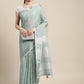 Shree Shyam Fashion Elegant Sea Green Woven Linen Saree with Contrast Zari Border & Tassels - Soft & Breathable Party Wear