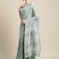 Shree Shyam Fashion Elegant Sea Green Woven Linen Saree with Contrast Zari Border & Tassels - Soft & Breathable Party Wear