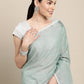 Shree Shyam Fashion Elegant Sea Green Woven Linen Saree with Contrast Zari Border & Tassels - Soft & Breathable Party Wear