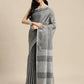 Shree Shyam Fashion Elegant Dark Grey Woven Linen Saree with Contrast Zari Border & Tassels - Soft & Breathable Party Wear