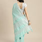 Shree Shyam Fashion Elegant Turquoise Woven Linen Saree with Contrast Zari Border & Tassels - Soft & Breathable Party Wear