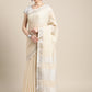 Shree Shyam Fashion Elegant Beige Woven Linen Saree with Contrast Zari Border & Tassels - Soft & Breathable Party Wear