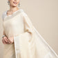 Shree Shyam Fashion Elegant Beige Woven Linen Saree with Contrast Zari Border & Tassels - Soft & Breathable Party Wear