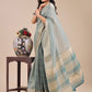 Shree Shyam Fashion Sea Green Organza Woven Zari Work Traditional Tassel Saree