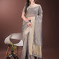 Shree Shyam Fashion Grey Organza Saree with Gold Checked Design - Elegant & Classy Traditional Wear for Formal & Festive Occasions