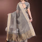 Shree Shyam Fashion Grey Organza Saree with Gold Checked Design - Elegant & Classy Traditional Wear for Formal & Festive Occasions